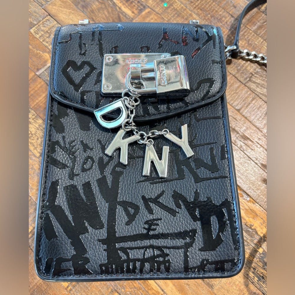 DKNYC Black Crossbody Bag with Silver Accents